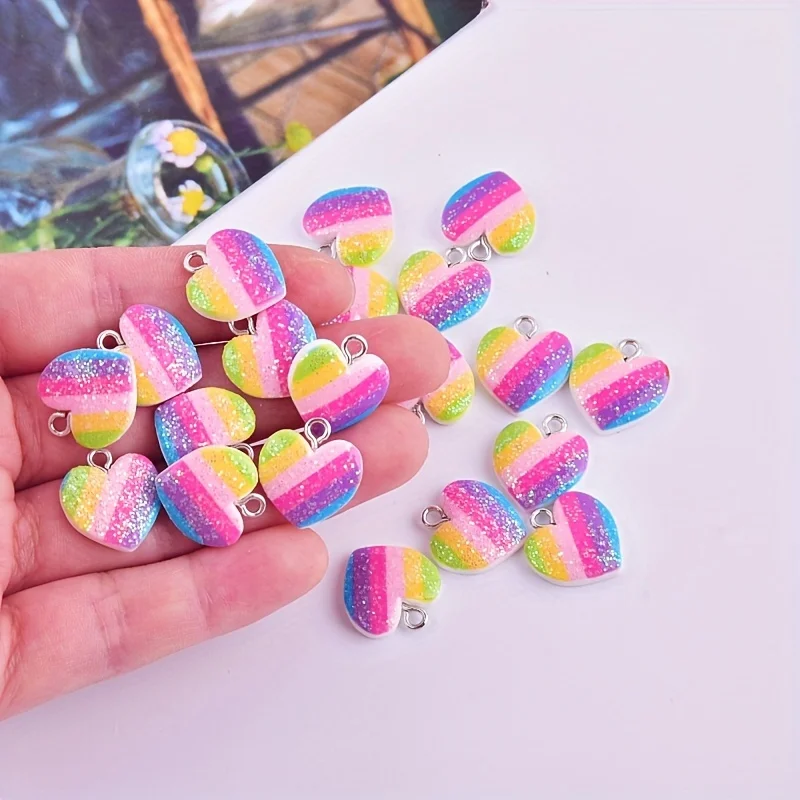 Resin Art Calligraphy - 10Pcs Colorful Heart Resin Charms Cute