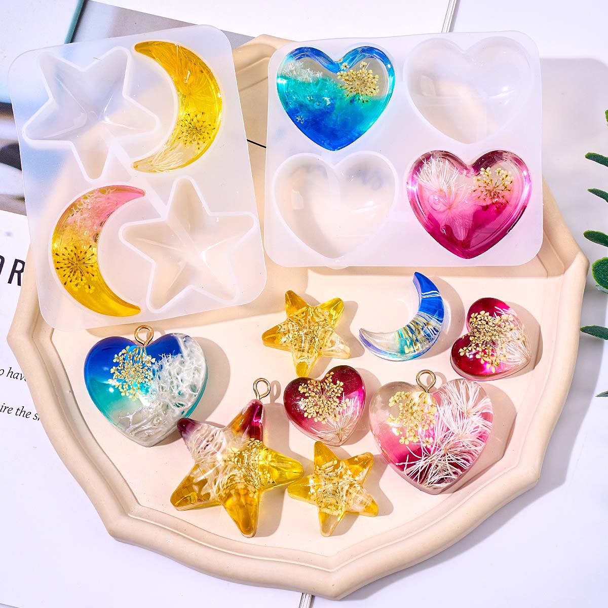 Resin Art Jewellery - Heart Star Moon Pendant Silicone Mold