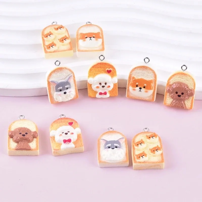 Resin Art Materials - 10Pcs Cute Toast Dog Resin Pendants