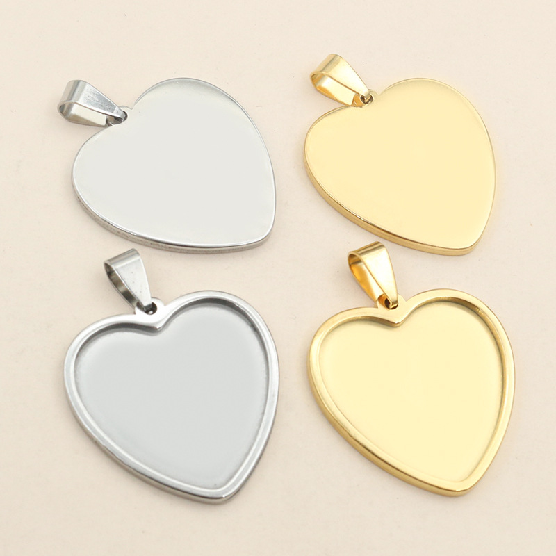 Resin Art Necklace - 5Pcs Stainless Steel Heart Blank Pendant