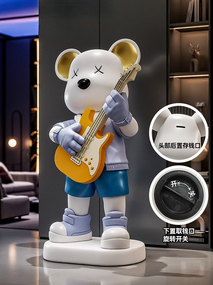 Resin Art Floor - Guitar Love Bear Statue Piggy Bank