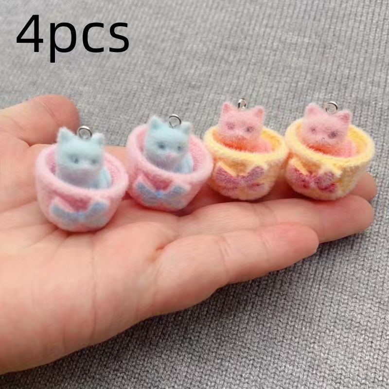 4pcs 3D plush resin cat pendan - Resin Art Calligraphy 评论和价格