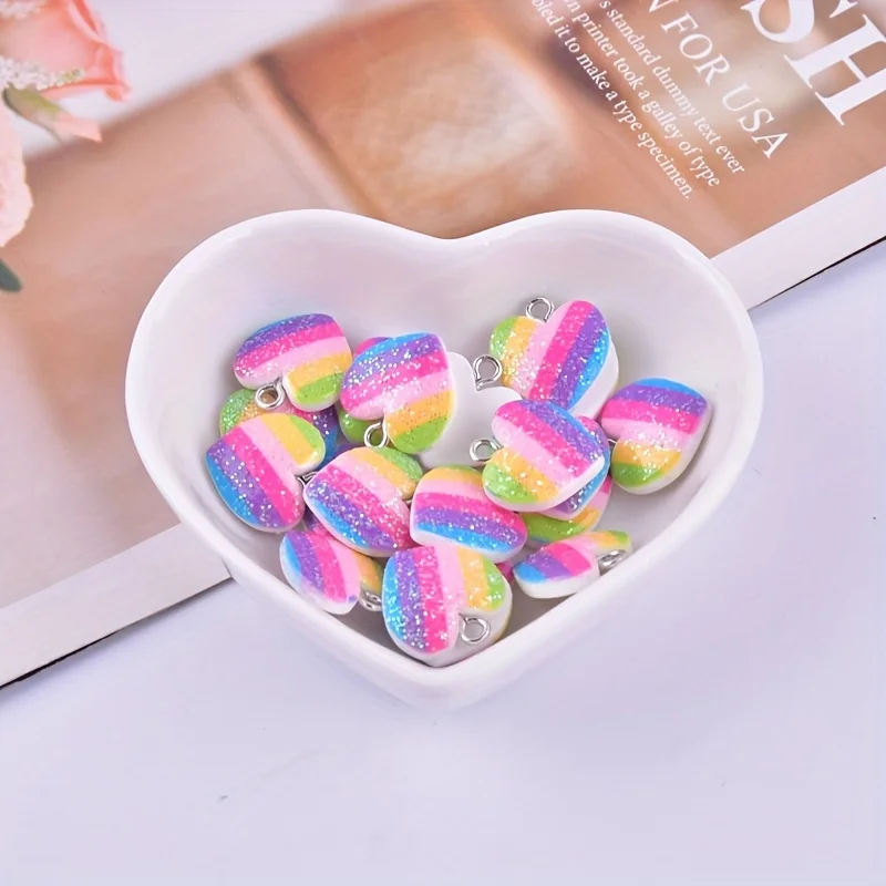 10Pcs Colorful Heart Resin Cha - Resin Art Calligraphy 评论和价格