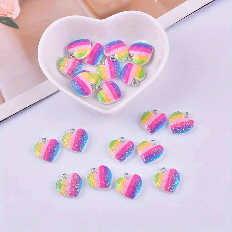 10Pcs Colorful Heart Resin Cha - Resin Art Calligraphy 评论和价格
