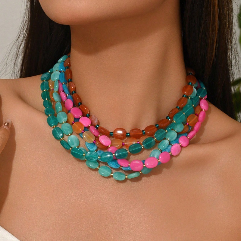 Statement Exaggerated Oval Col - Resin Art Necklace 评论和价格