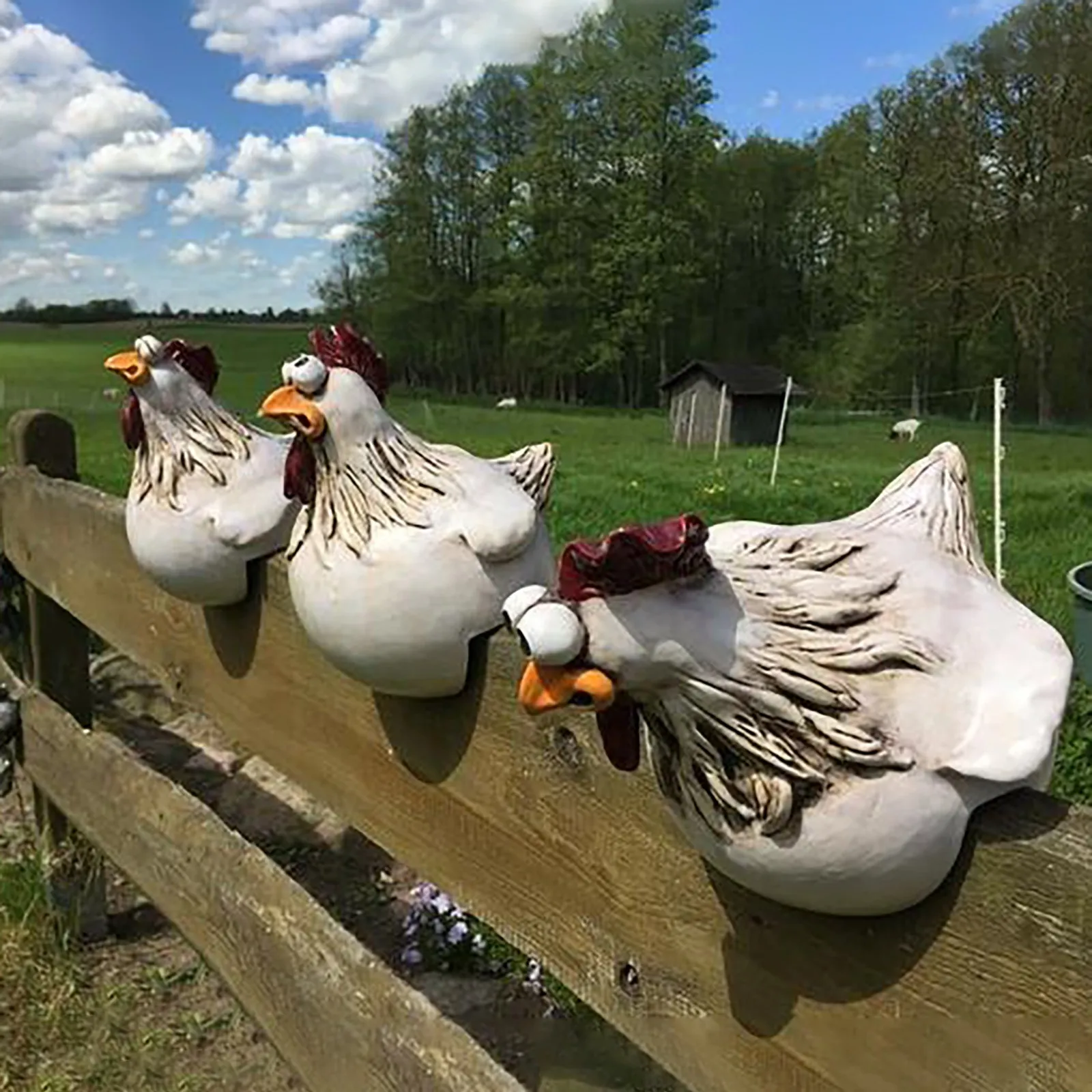 Funny Chicken Fence Decor Stat - Resin Art Sculptures 评论和价格