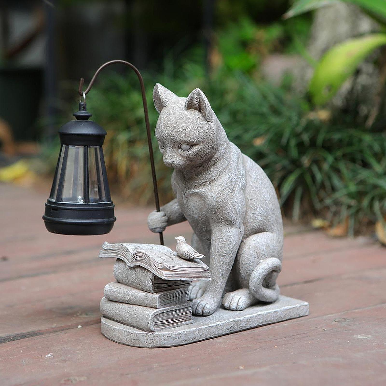 Cat Solar Garden Mini Statue S - Resin Art Sculptures 评论和价格