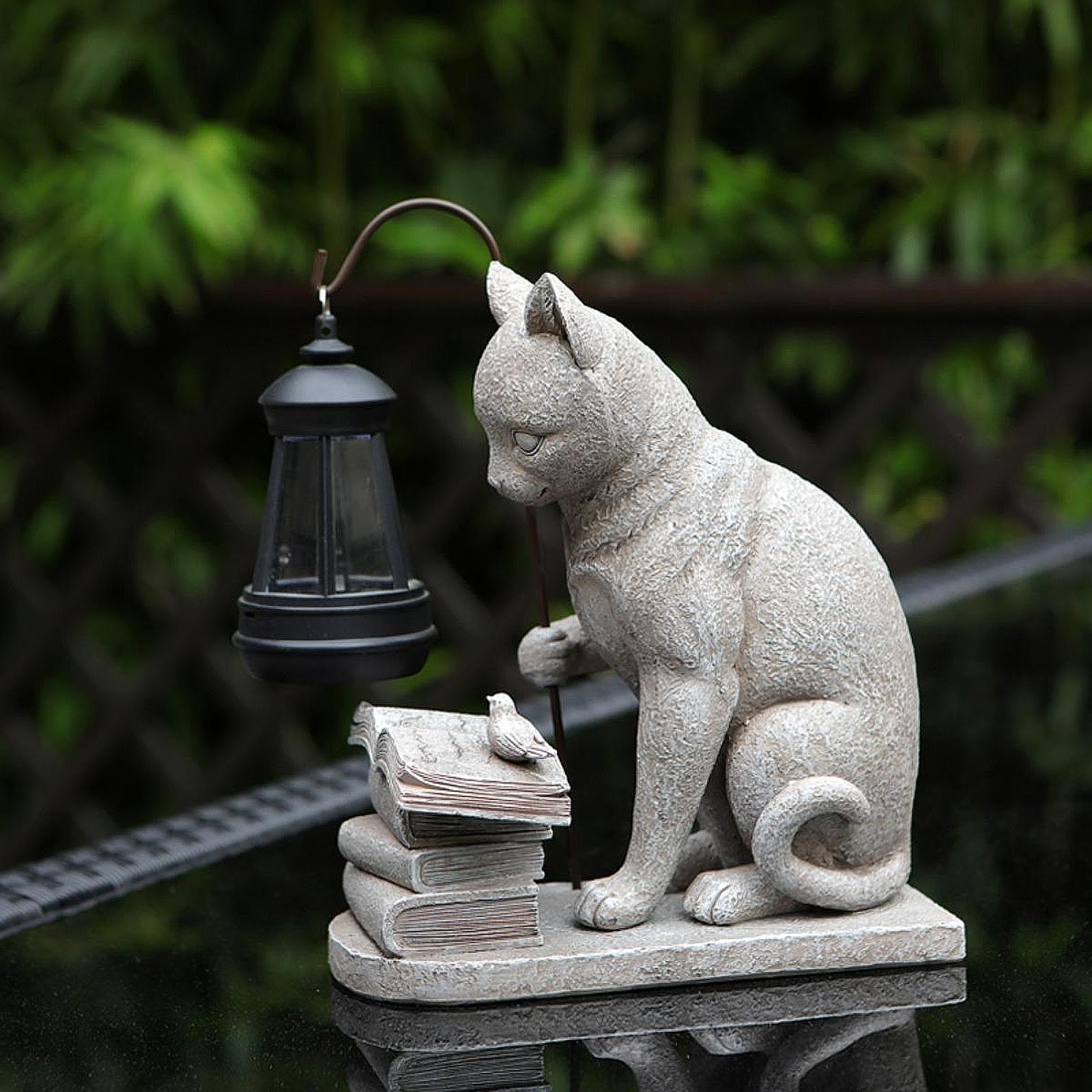 Cat Solar Garden Mini Statue S - Resin Art Sculptures 评论和价格