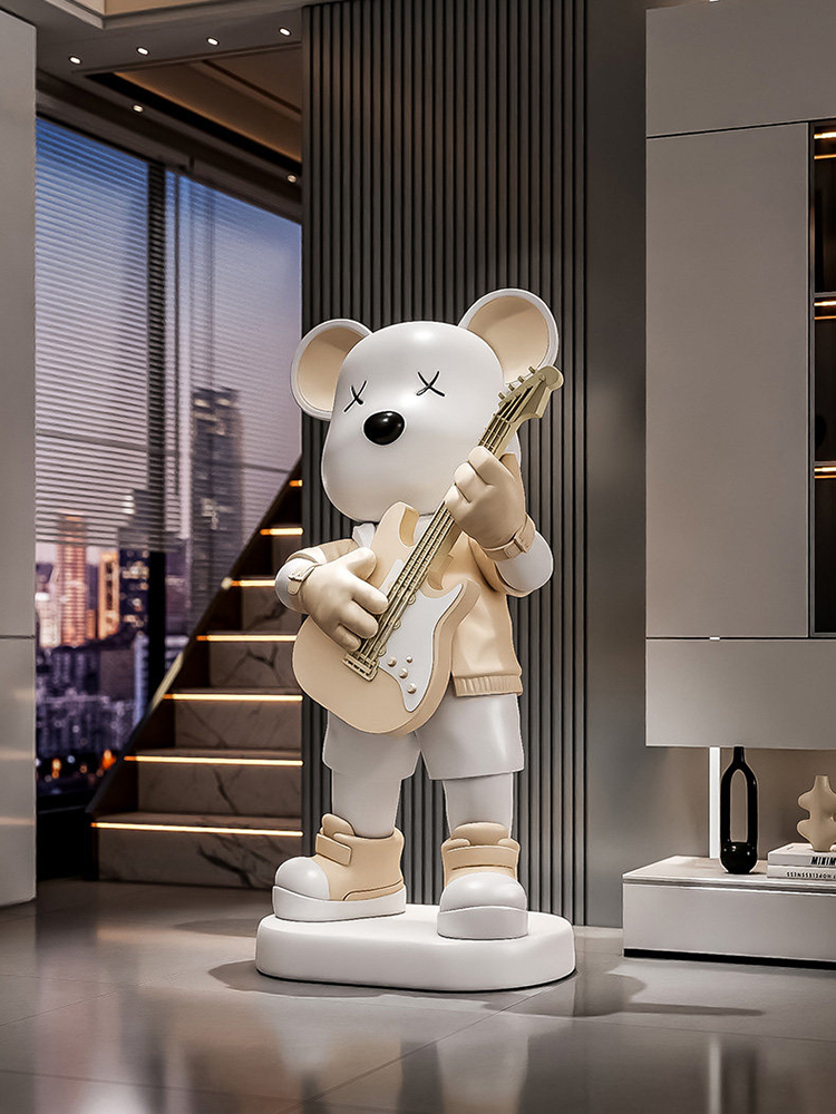 Guitar Love Bear Statue Piggy  - Resin Art Floor 评论和价格