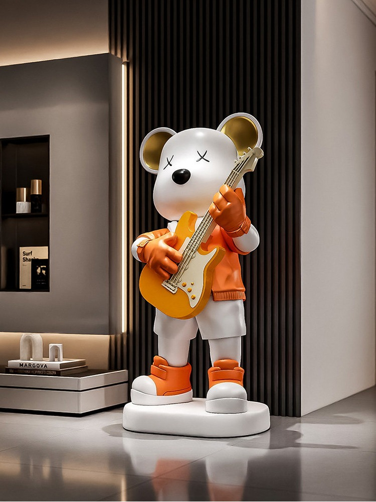 Guitar Love Bear Statue Piggy  - Resin Art Floor 评论和价格