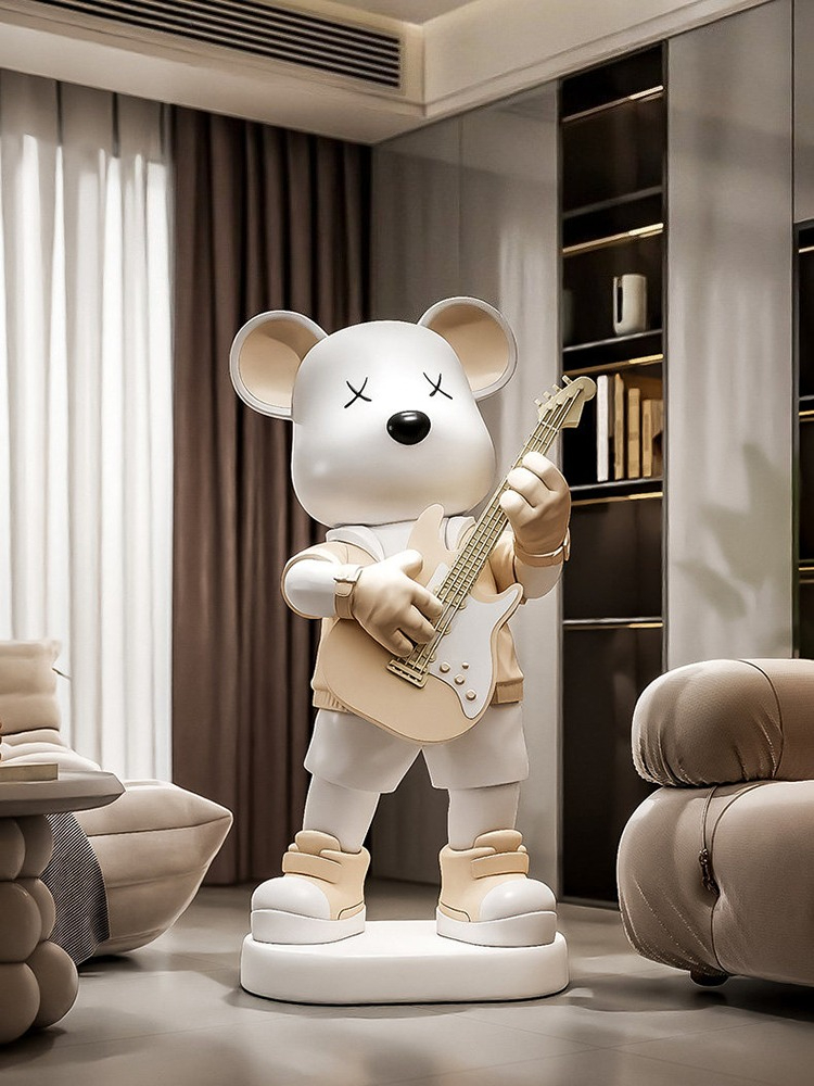 Guitar Love Bear Statue Piggy  - Resin Art Floor 评论和价格