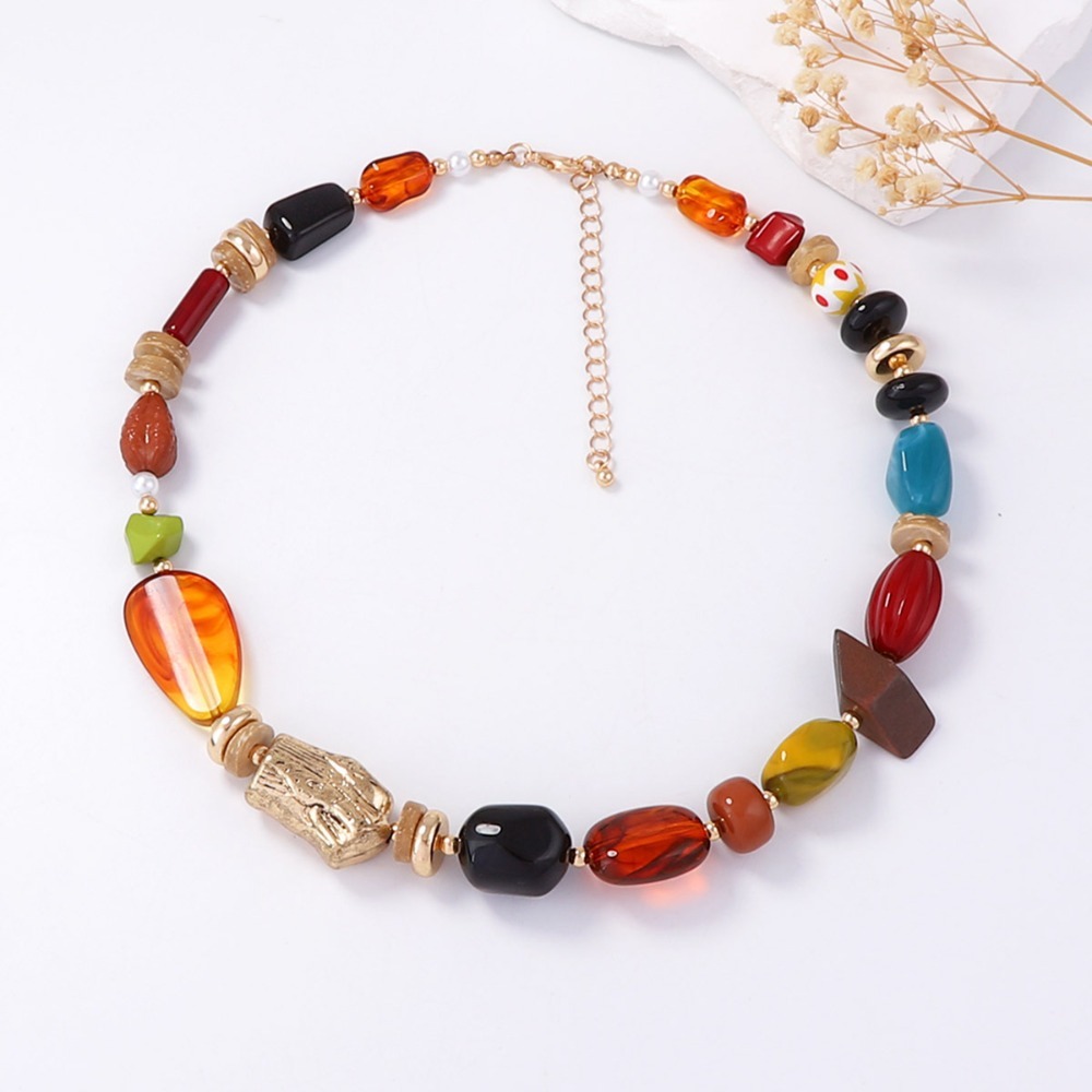 Summer Ocean Style Boho Multic - Resin Art Necklace 评论和价格