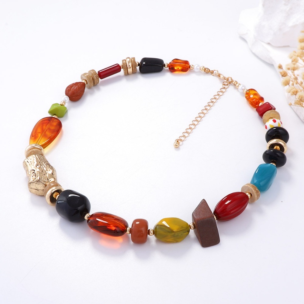 Summer Ocean Style Boho Multic - Resin Art Necklace 评论和价格