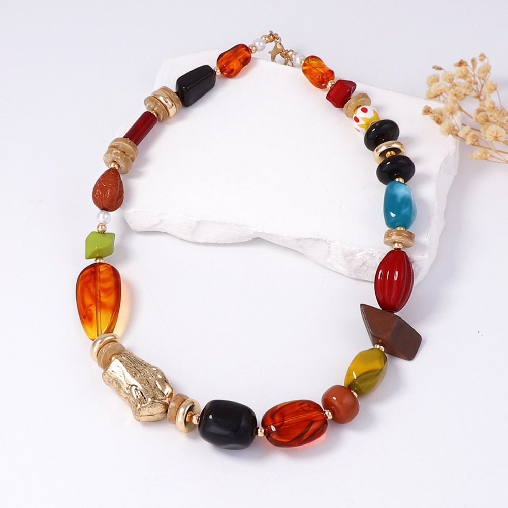 Summer Ocean Style Boho Multic - Resin Art Necklace 评论和价格